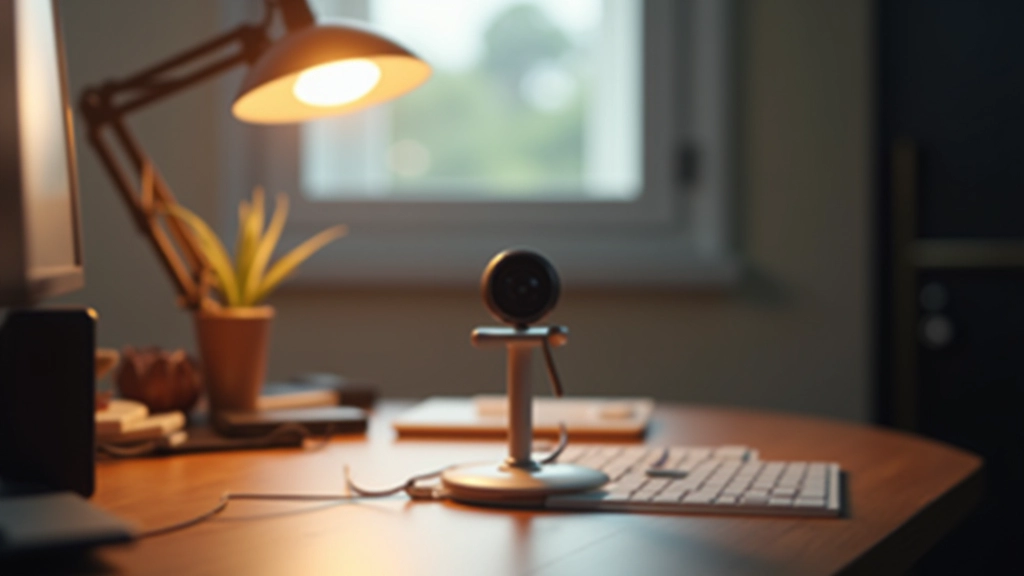 Configuração de iluminação com luz natural e lâmpada LED suave criando ambiente profissional para webcam