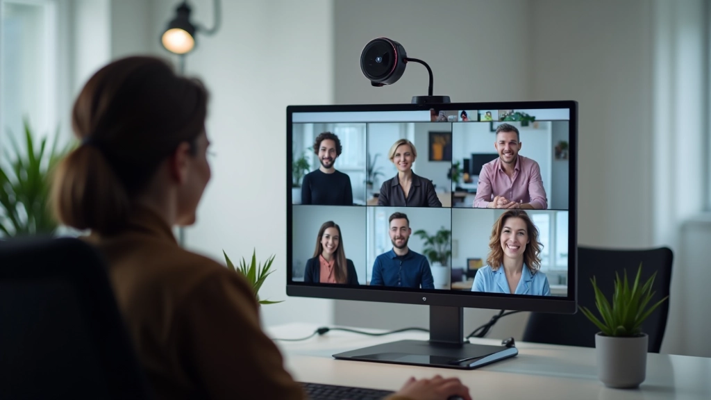 Configuração profissional de videoconferência funcionando perfeitamente com boa qualidade de áudio e vídeo