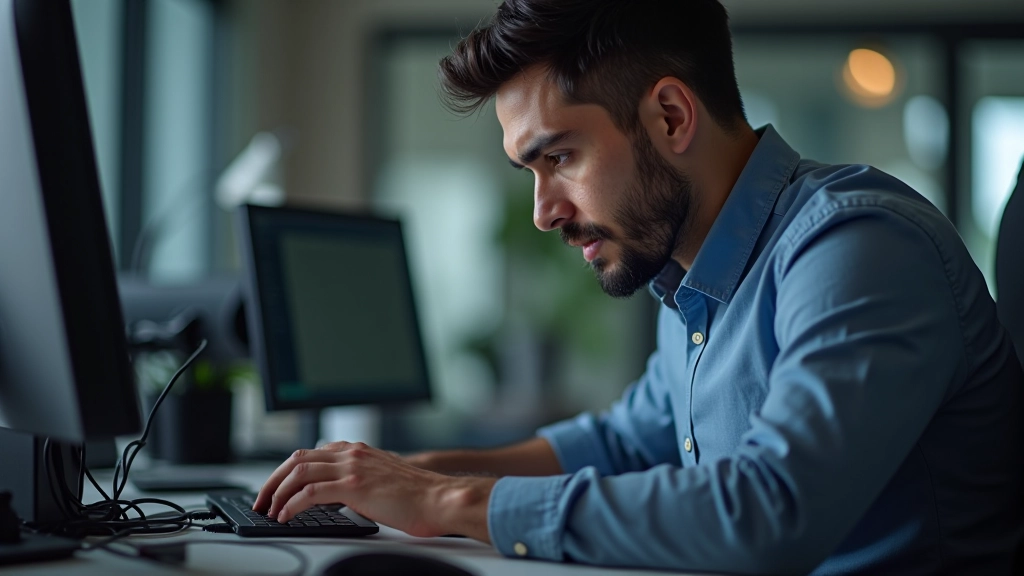 Técnico resolvendo problema de conexão entre dispositivos periféricos